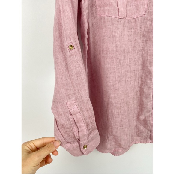 J Jill Love Linen Garment Dyed Tunic Button Up Shirt, Light Pink Tulip - Size M - Picture 7 of 12